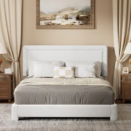 Front. Dyonery - Dyonery Queen-size bed frame, modern White bed frame with adjustable headboard, rounded soft corners,easy assembly. - White.