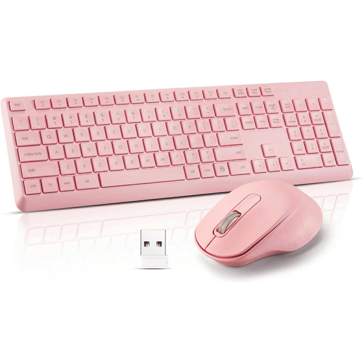 Reds Spade - Mouse Combo Ultra Slim Silent Set Water Dropping Keycaps 12 Shortcuts 2 Connection for PC Laptop Windows XP 7 - GHKM005- Pink