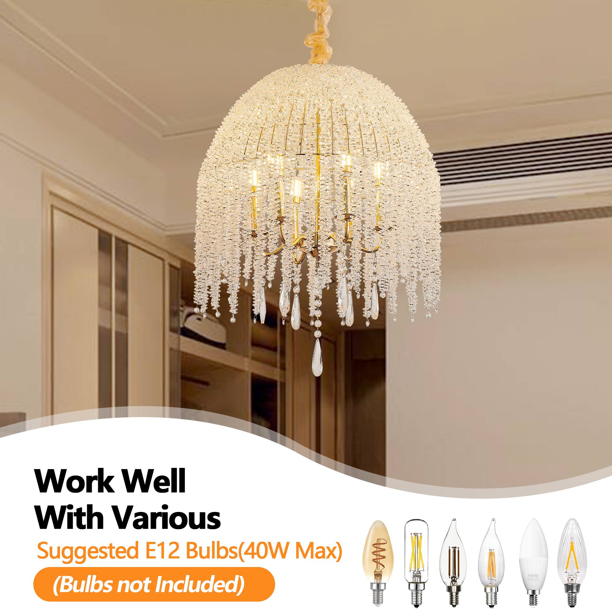 Work Well With Various  
Suggested E12 Bulbs (40W Max)  
(Bulbs not Included)