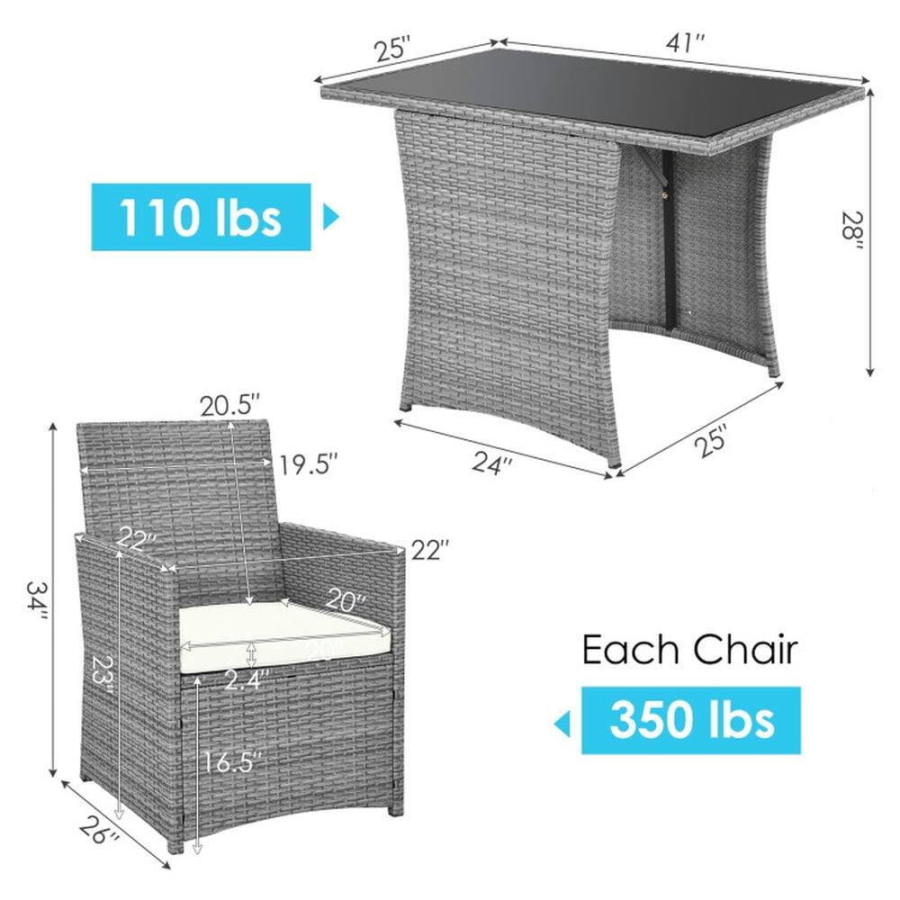 - Table:
  - 41" (length)
  - 25" (width)
  - 28" (height)
  - 110 lbs

- Chair:
  - 20.5" (width)
  - 19.5" (depth)
  - 24" (height)
  - 22" (seat width)
  - 20" (seat depth)
  - 2.4" (seat height)
  - 16.5" (armrest height)
  - 26" (leg height)
  - 350 lbs