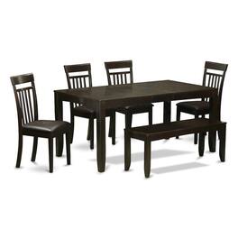 FurniFact - Dining Table Set for 6 with Leaf Extension - Cappuccino