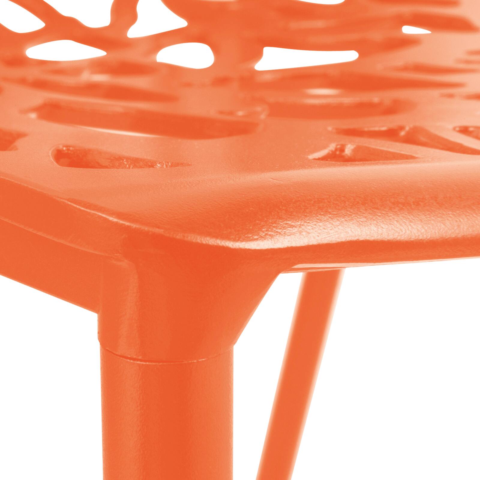 Alt View 7. LeisureMod - Devon (Set of 2) Aluminum Outdoor Dining Chair, UV Resistant & Stackable Floral Design Accent Chair - Fully Assembled - Orange.