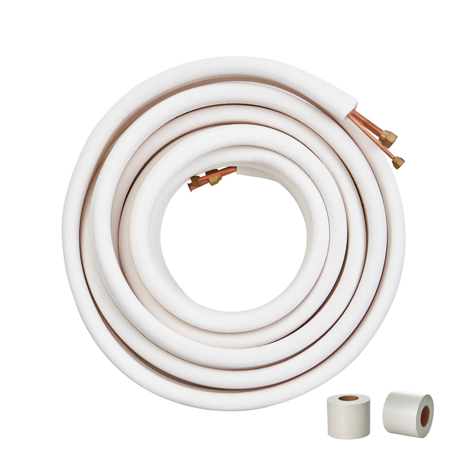 Front. VEVOR - 50FT Mini Split Line Set, 1/4" & 1/2" O.D Copper Pipes Tubing and Triple-Layer Insulation - White.