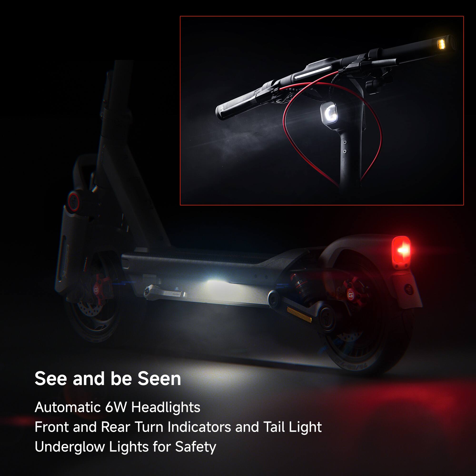 See and be Seen Automatic 6W Headlights Front and Rear Turn Indicators and Tail Light Underglow Lights for Safety