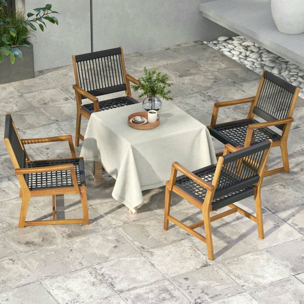Alt View 4. Pefilos - Set of 2 Patio Acacia Wood Dining Chairs with Armrests, Chair with Acacia Wood Frame - Black.