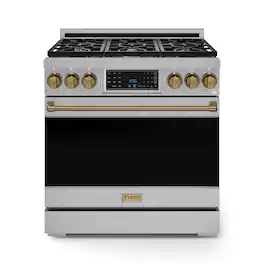 Gordon Ramsay Series by Thor Kitchen 6.0 Cu. Ft Freestanding Gas Range with Bronze Hardware - Stainless Steel