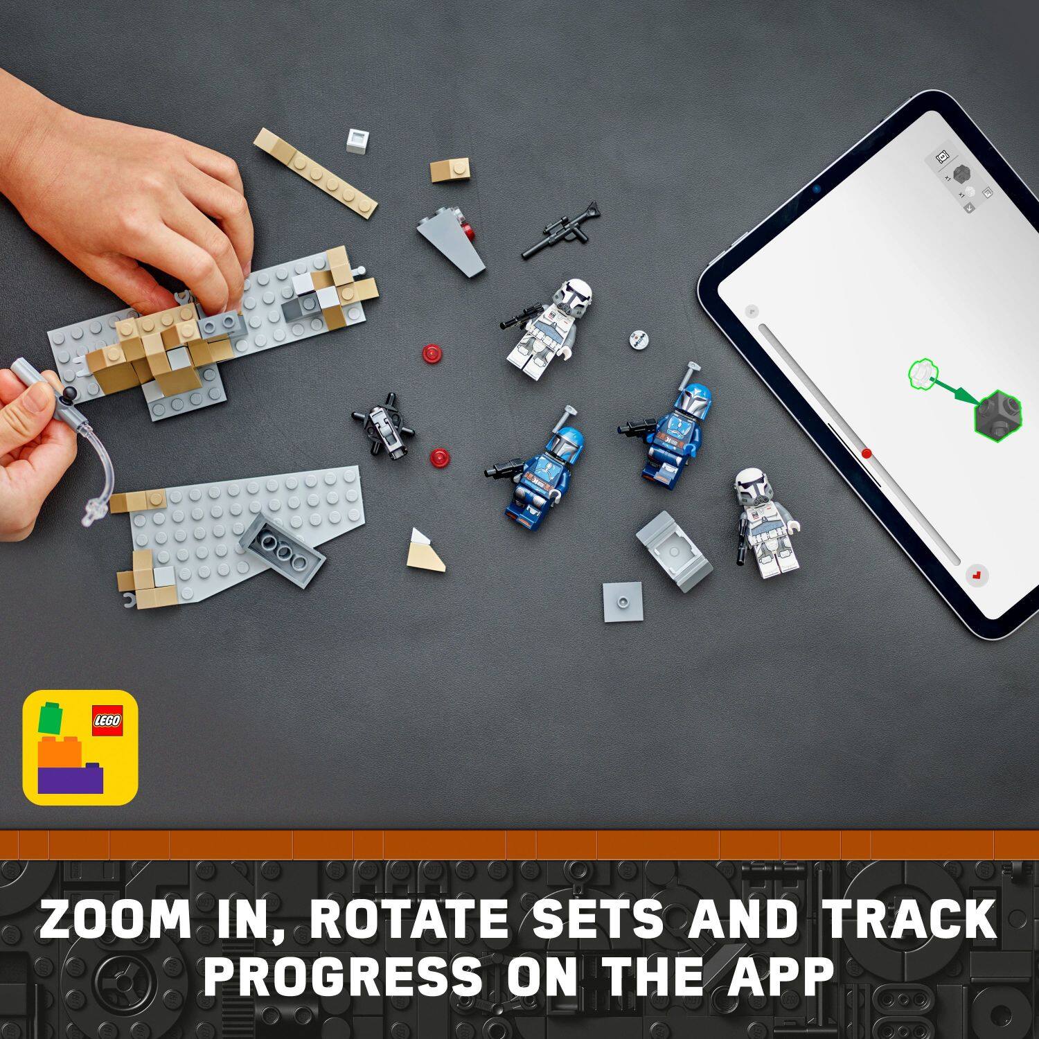"Zoom in, rotate sets and track progress on the app."