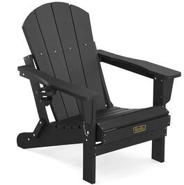 SERWALL - Folding Adirondack Chairs with Cup Holder, Weather Resistant Patio Chairs for Fire Pit - Black