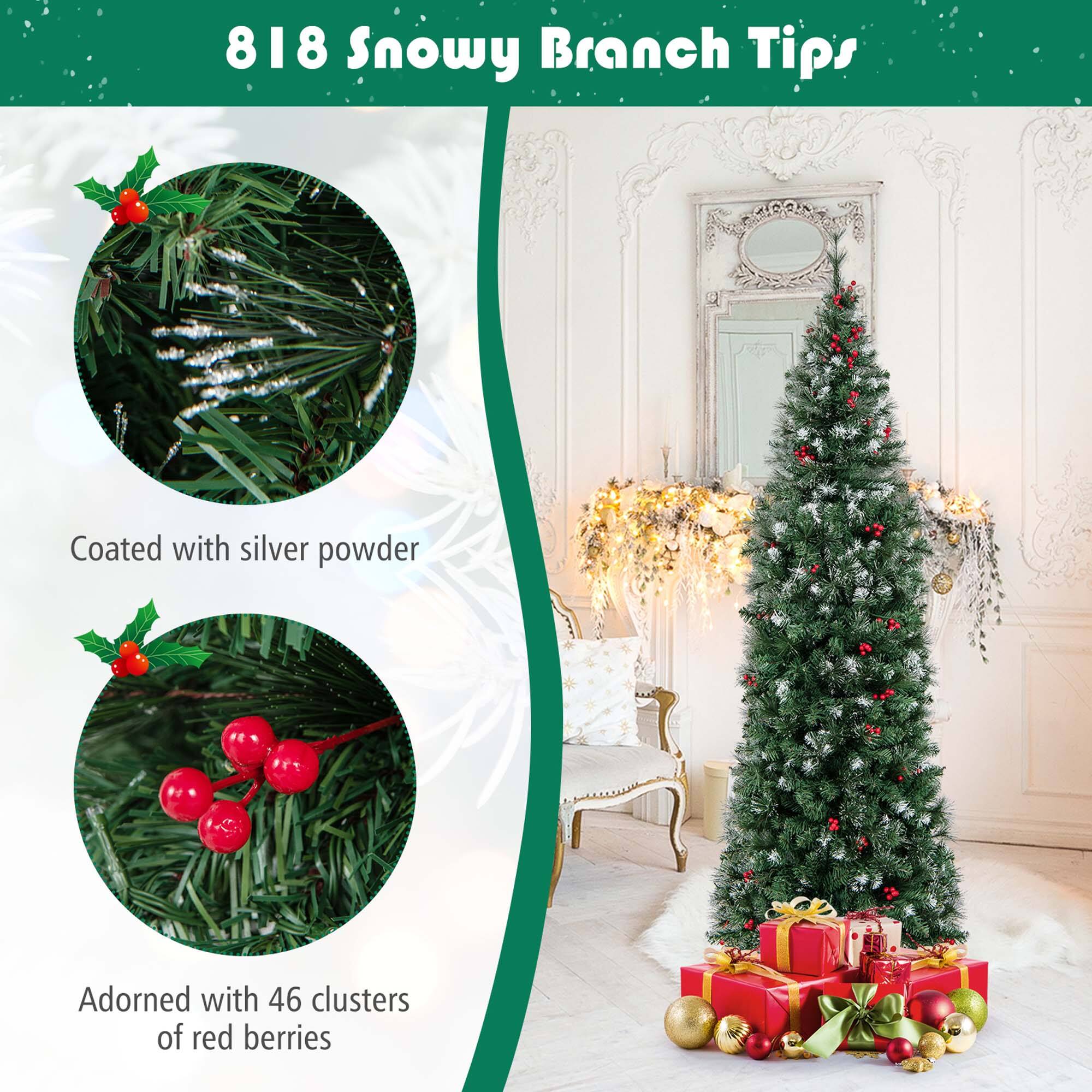818 Snowy Branch Tips Coated with silver powder Adorned with 46 clusters of red berries