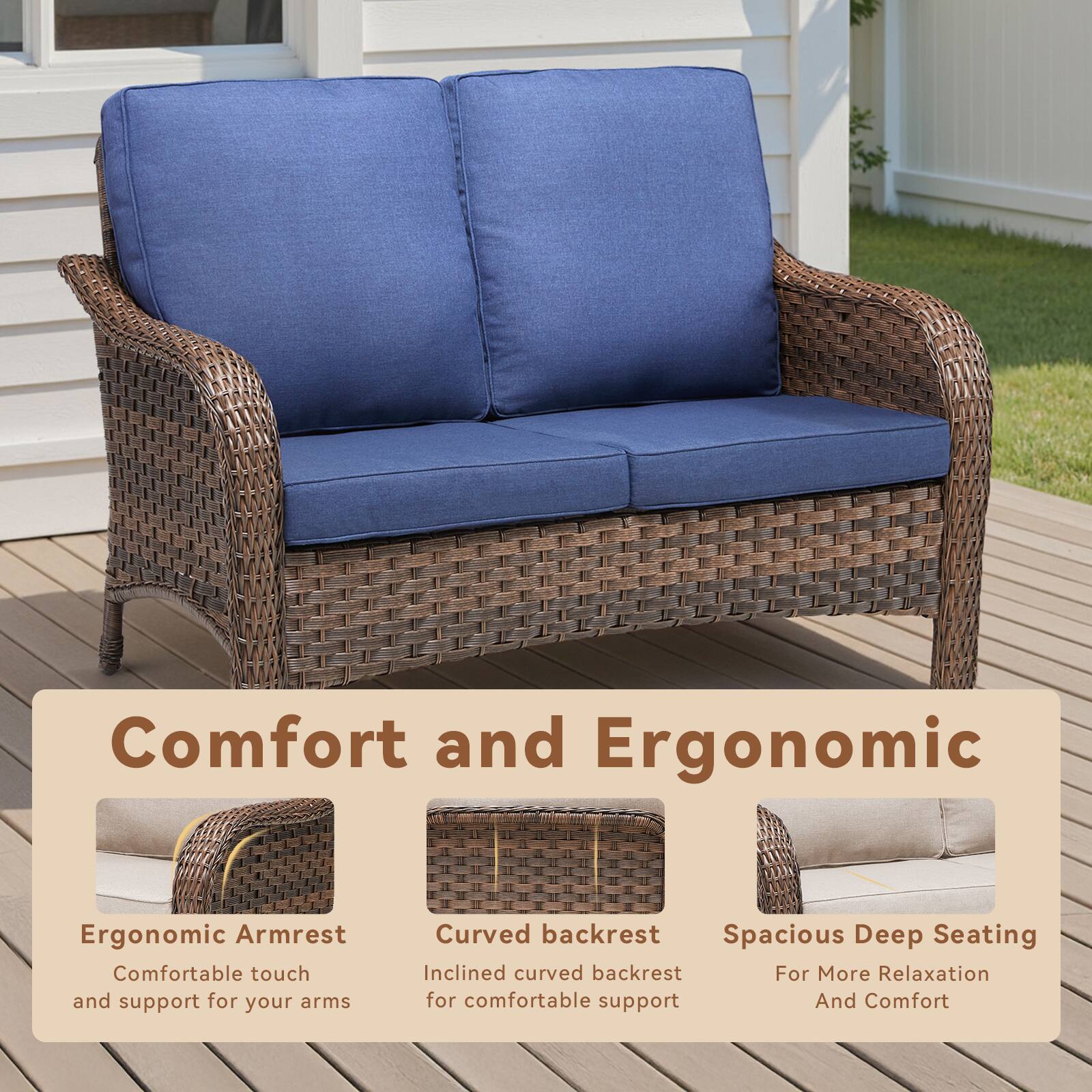 Comfort and Ergonomic

Ergonomic Armrest
Comfortable touch and support for your arms

Curved backrest
Inclined curved backrest for comfortable support

Spacious Deep Seating
For More Relaxation and Comfort