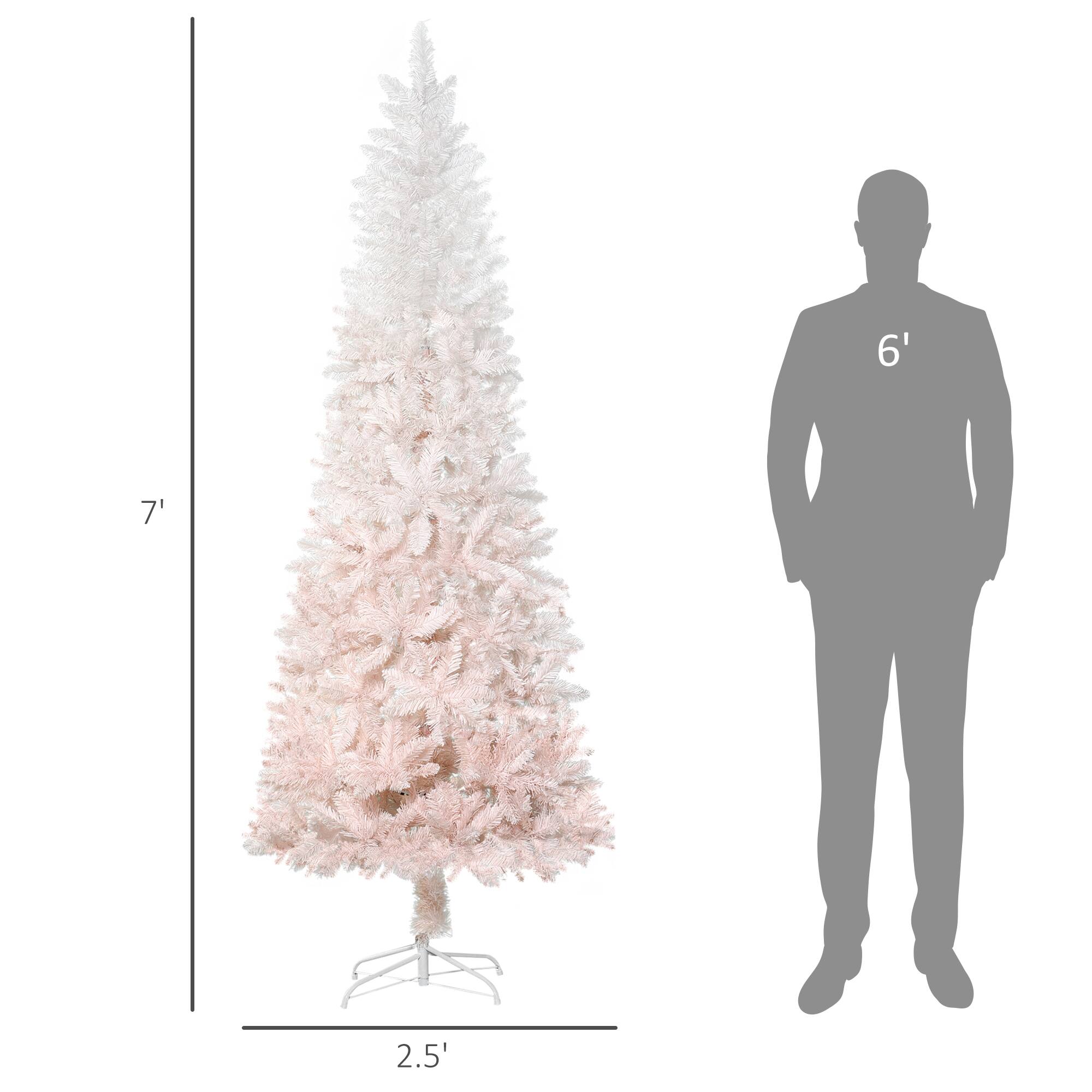 Alt View 2. Homcom - Unlit Pencil Fir Artificial Christmas Tree, Realistic Branches Steel Base - Pink.