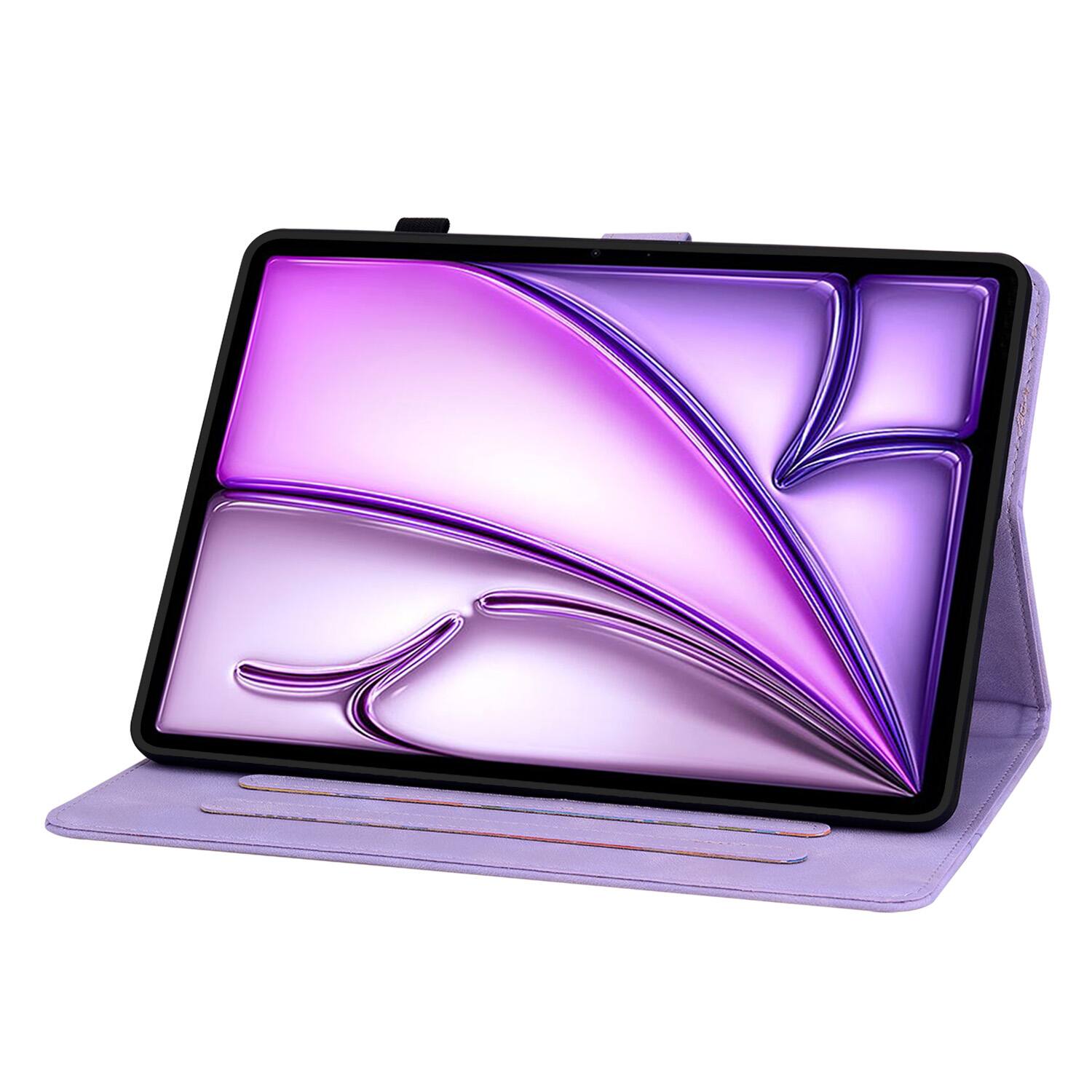 Back. Dteck - For Apple iPad Air (M4) 11" 2026 M3/M2 & iPad Pro 11 (4th-1st) Gen Embossed Floral PU Leather Flip Card Holder Cover - Purple.
