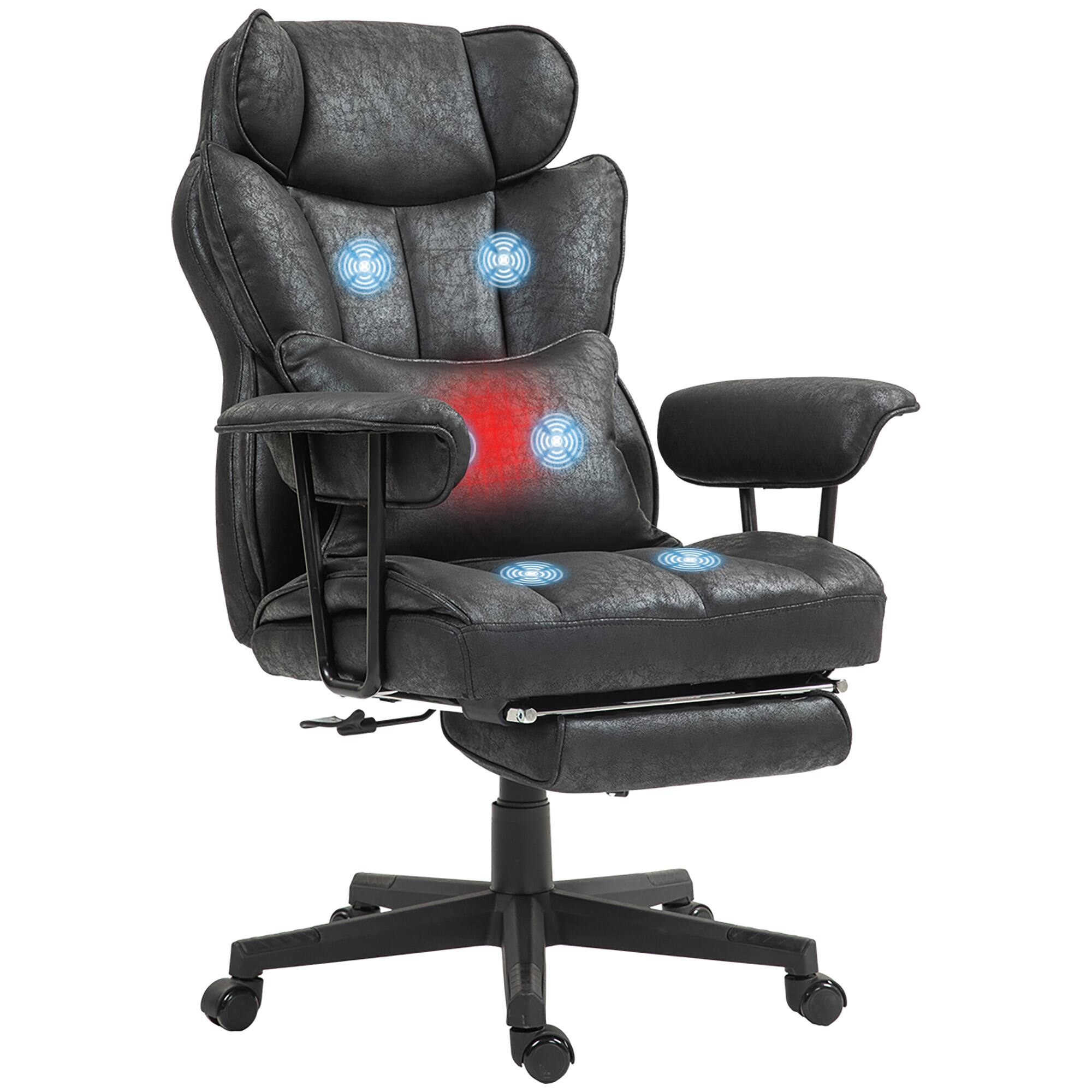 Front. TinyHomie - 400LBS Black HOMCOM Massage Executive Office Chair 6 Vibration Points Heated - Black.
