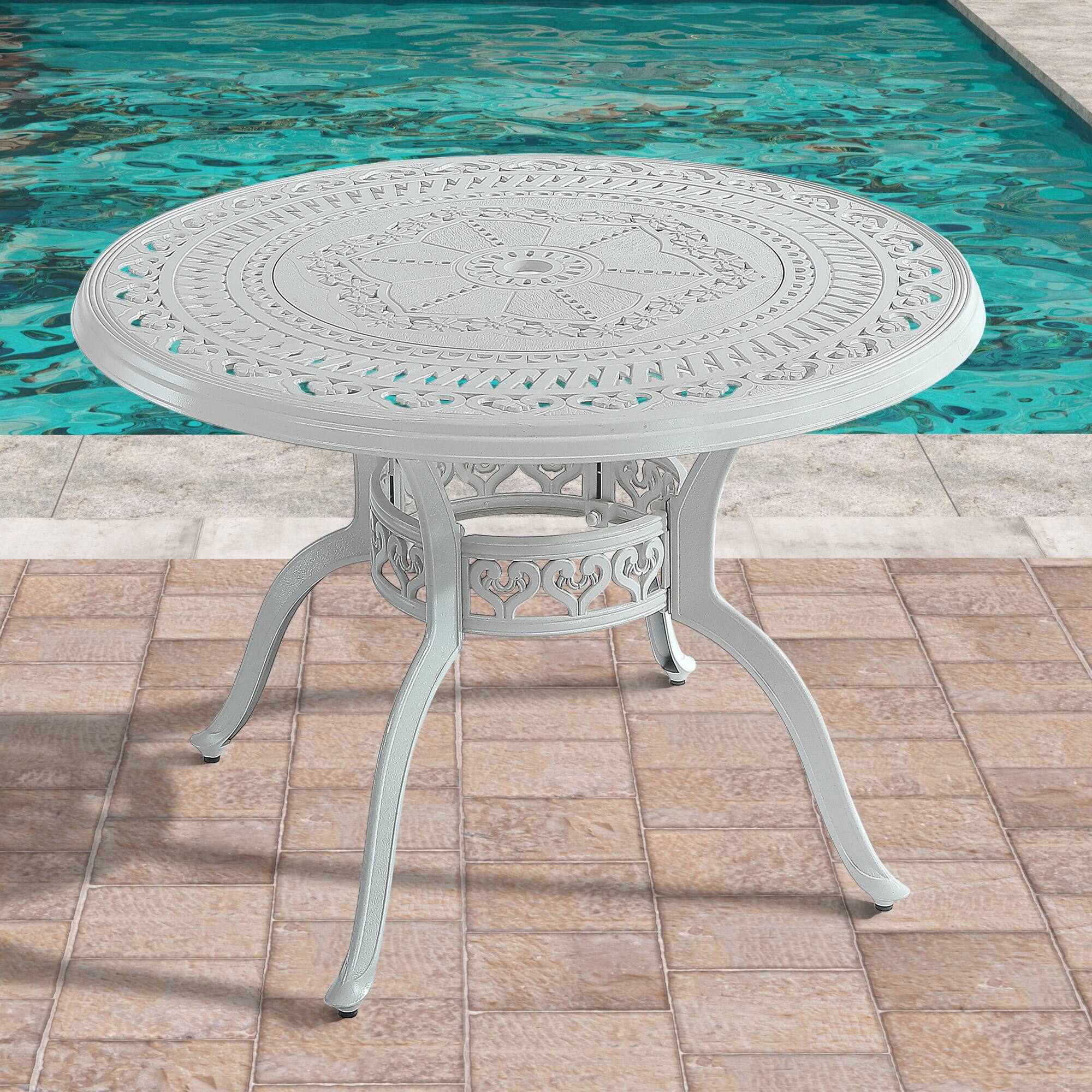 Angle. Mondawe - Patio Table Round Outdoor Coffee Table with Umbrella Hole - White.