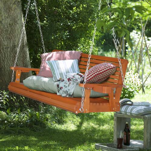 Alt View 8. Winado - 5FT Patio Wooden Porch Swing Chair Bench Only, with Hanging Chains, Cup Holders, Phone Slots for In/Outdoor Garden Yard - Brown.