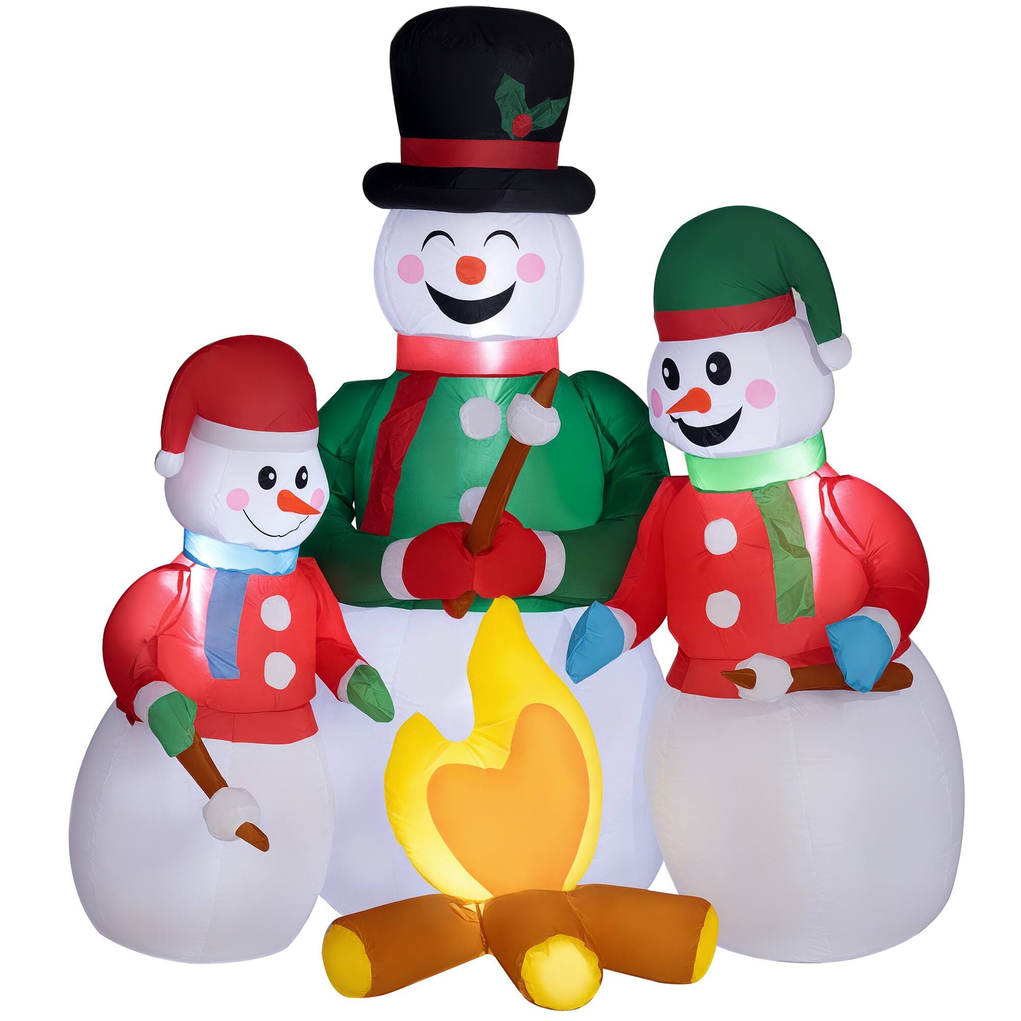 Front. Outsunny - 5 FT Christmas Inflatable Snowman Family Roasting Marshmallows, LED Yard Decor - Multicolor.