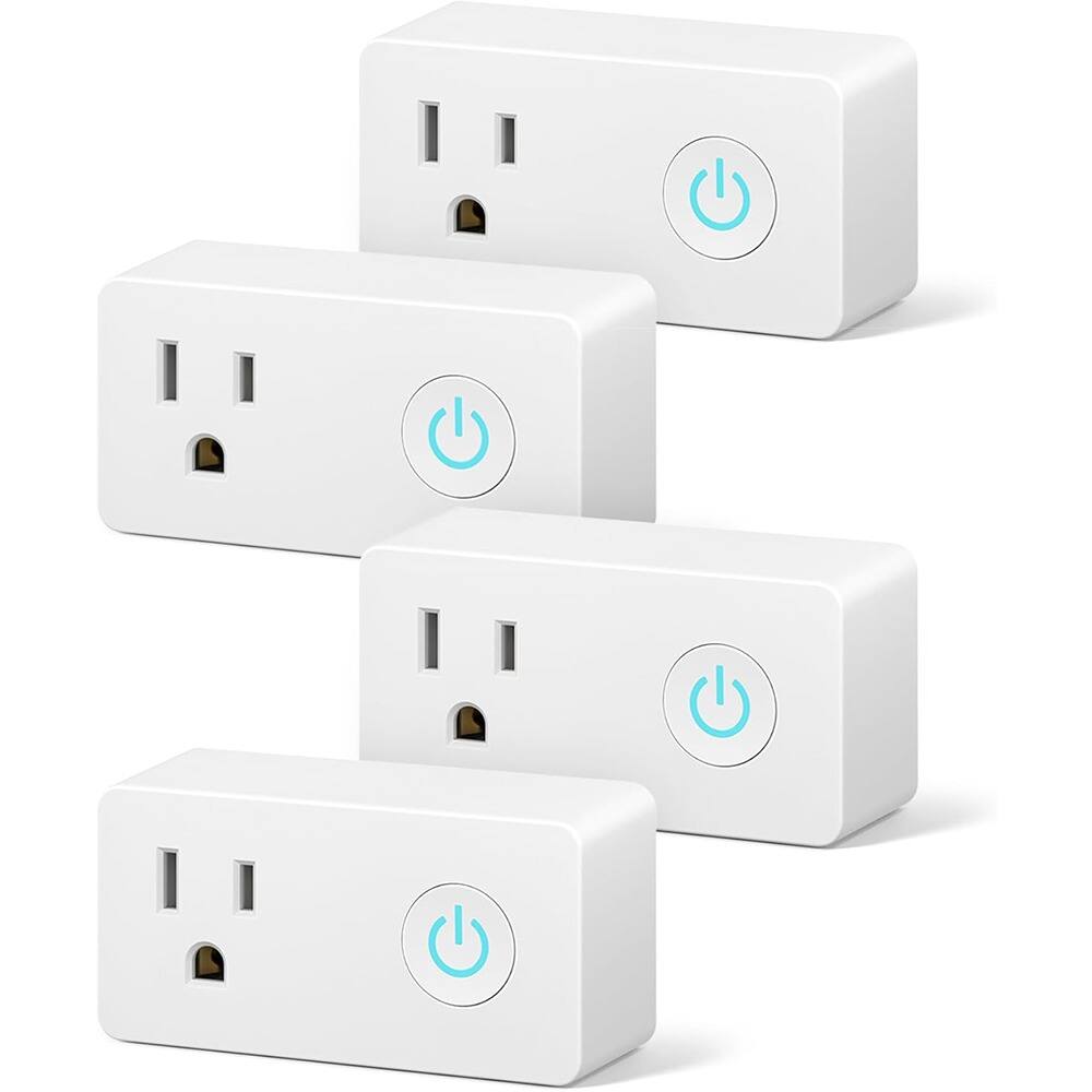 Front. RTMB - Wi-Fi & Bluetooth Smart Plug, Heavy-Duty Timer Outlet, 4-Pack - White.