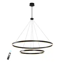 Umeiluce - 39.4 inch Modern Chandelier Light Led Kitchen Island Pendant with Remote Control for High Ceiling - Matte Black
