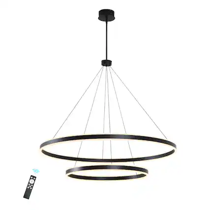 Front. Umeiluce - 39.4 inch Modern Chandelier Light Led Kitchen Island Pendant with Remote Control for High Ceiling - Matte Black.