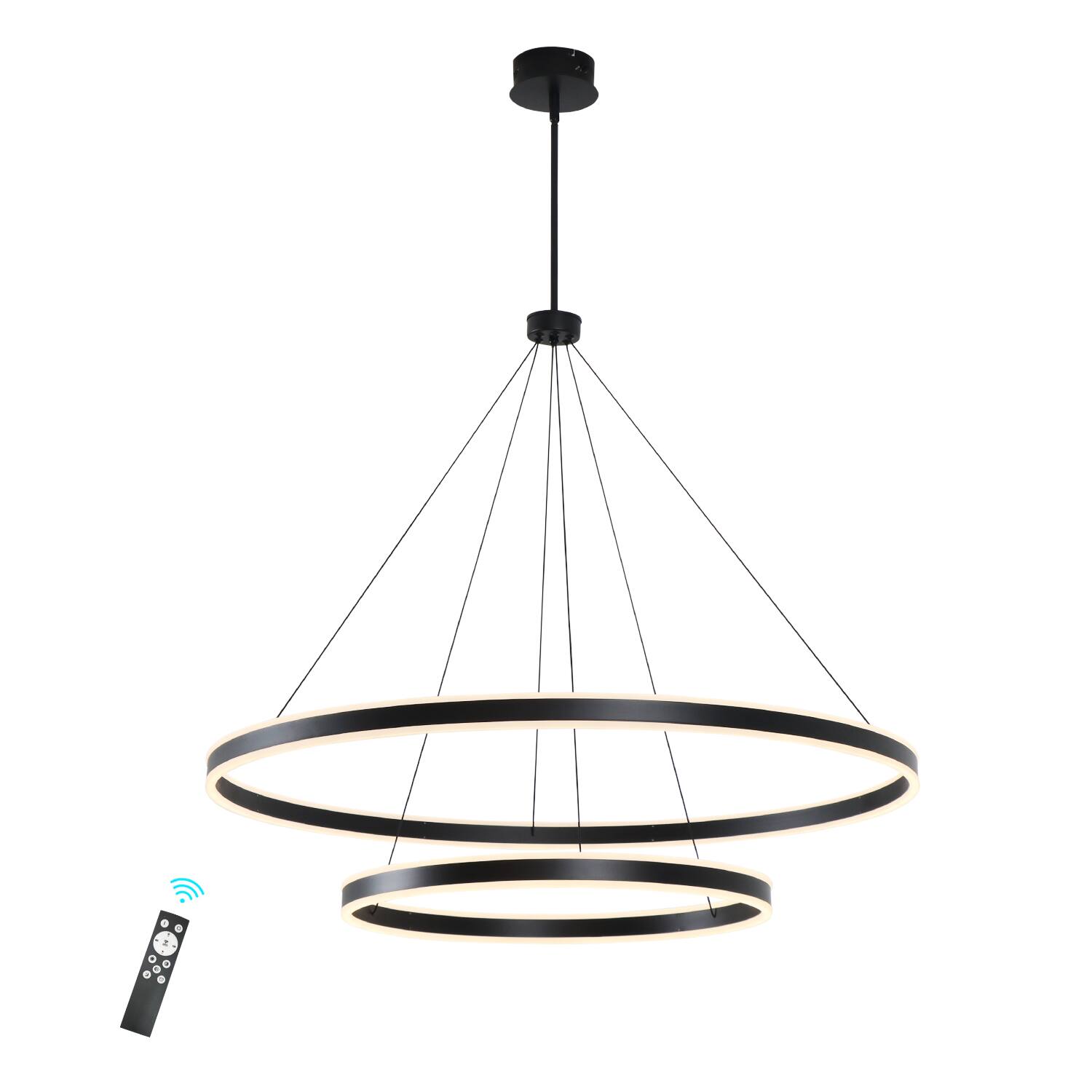Front. Umeiluce - 39.4 inch Modern Chandelier Light Led Kitchen Island Pendant with Remote Control for High Ceiling - Matte Black.