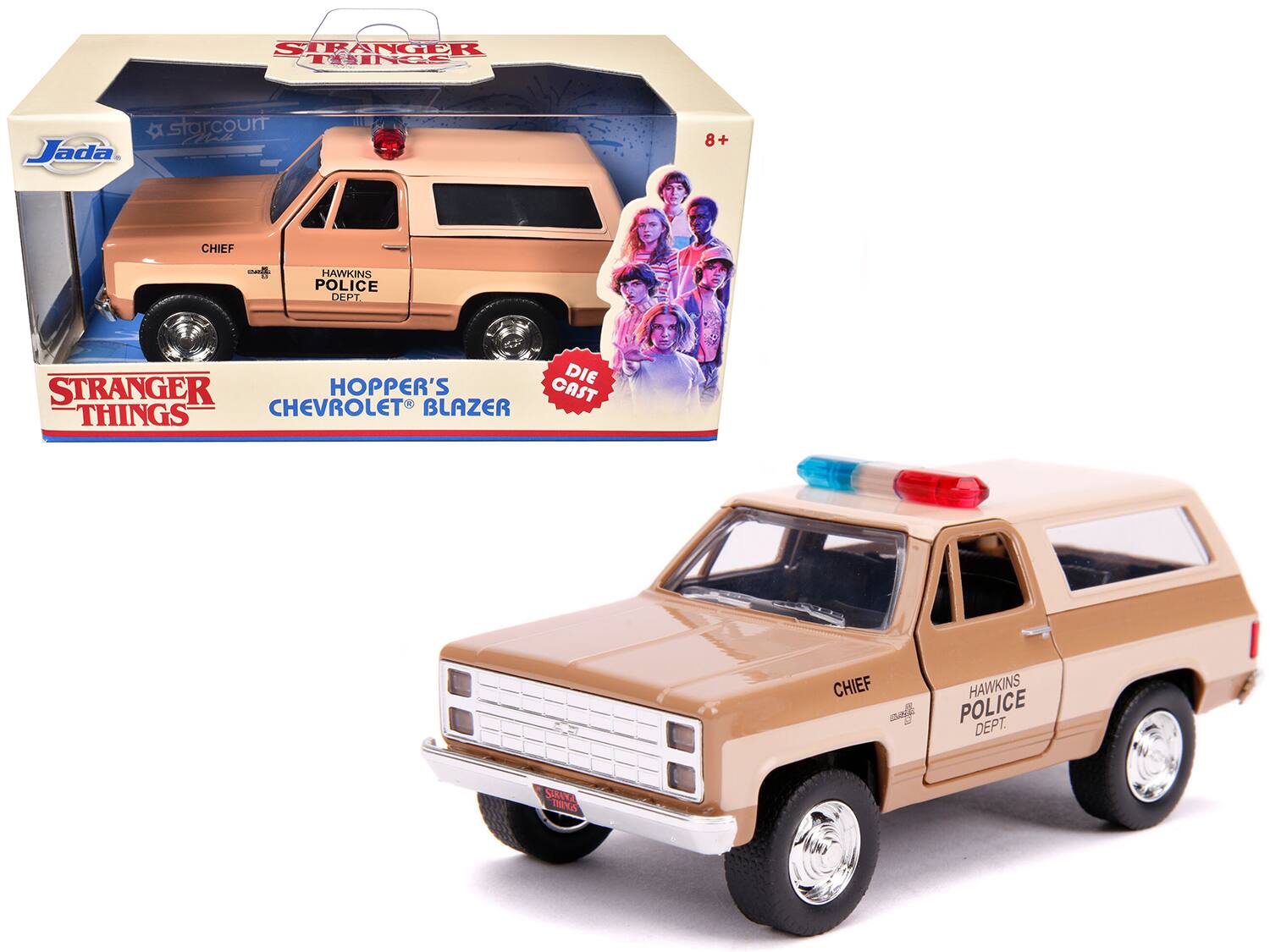 STRANGER THINGS
HOPPER'S CHEVROLET BLAZER
CHIEF
HAWKINS POLICE DEPT.
DIE CAST
Jada
starcourt
8+
