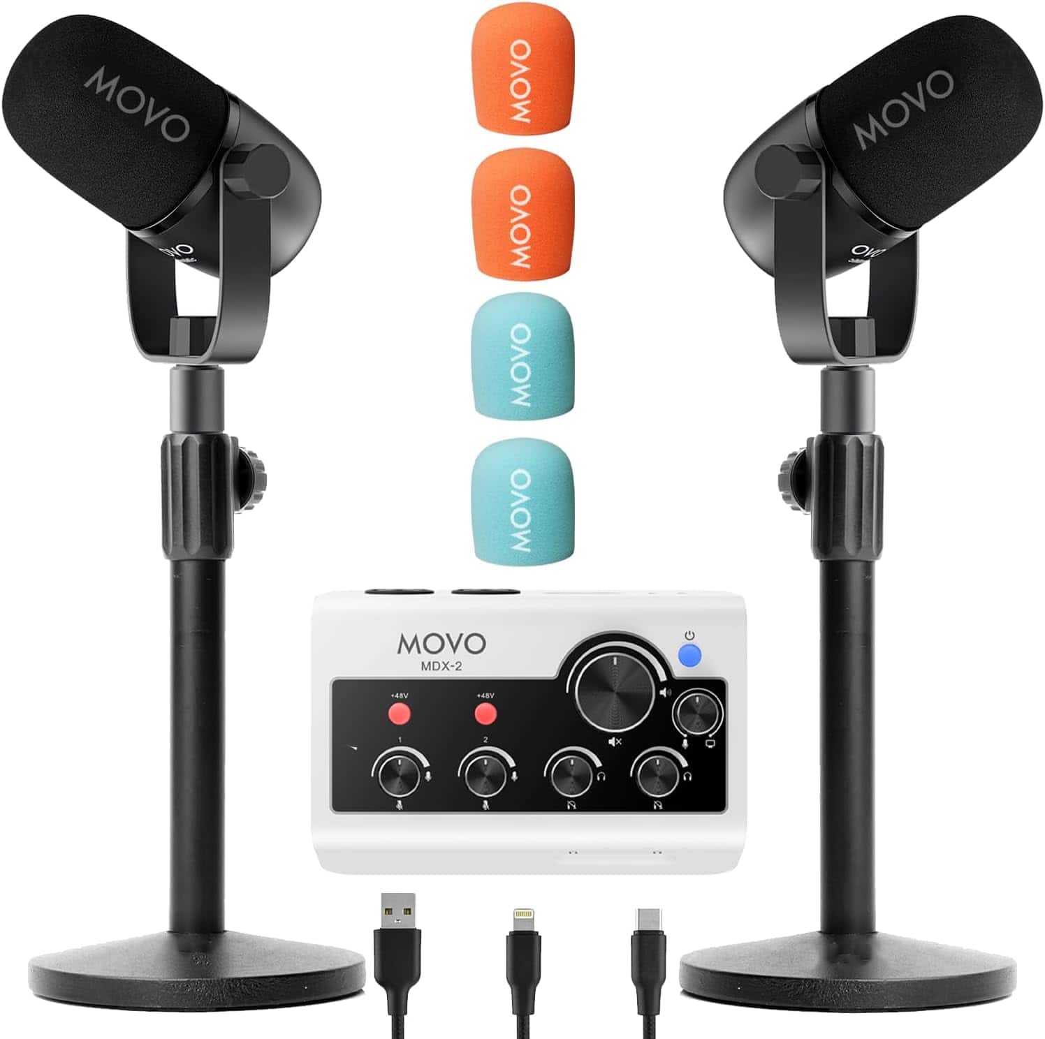 MOVO - PodPro-T Portable Podcasting Bundle for 2 for Smartphones and Computers