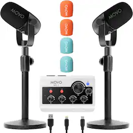 MOVO - PodPro-T Portable Podcasting Bundle for 2 for Smartphones and Computers