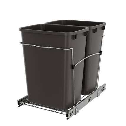 Front. Rev-A-Shelf - Rev-A-Shelf Double Pullout Trash Can 35 qt. for Kitchen, Gray, RV-18KD-13C-S - Orion Gray.