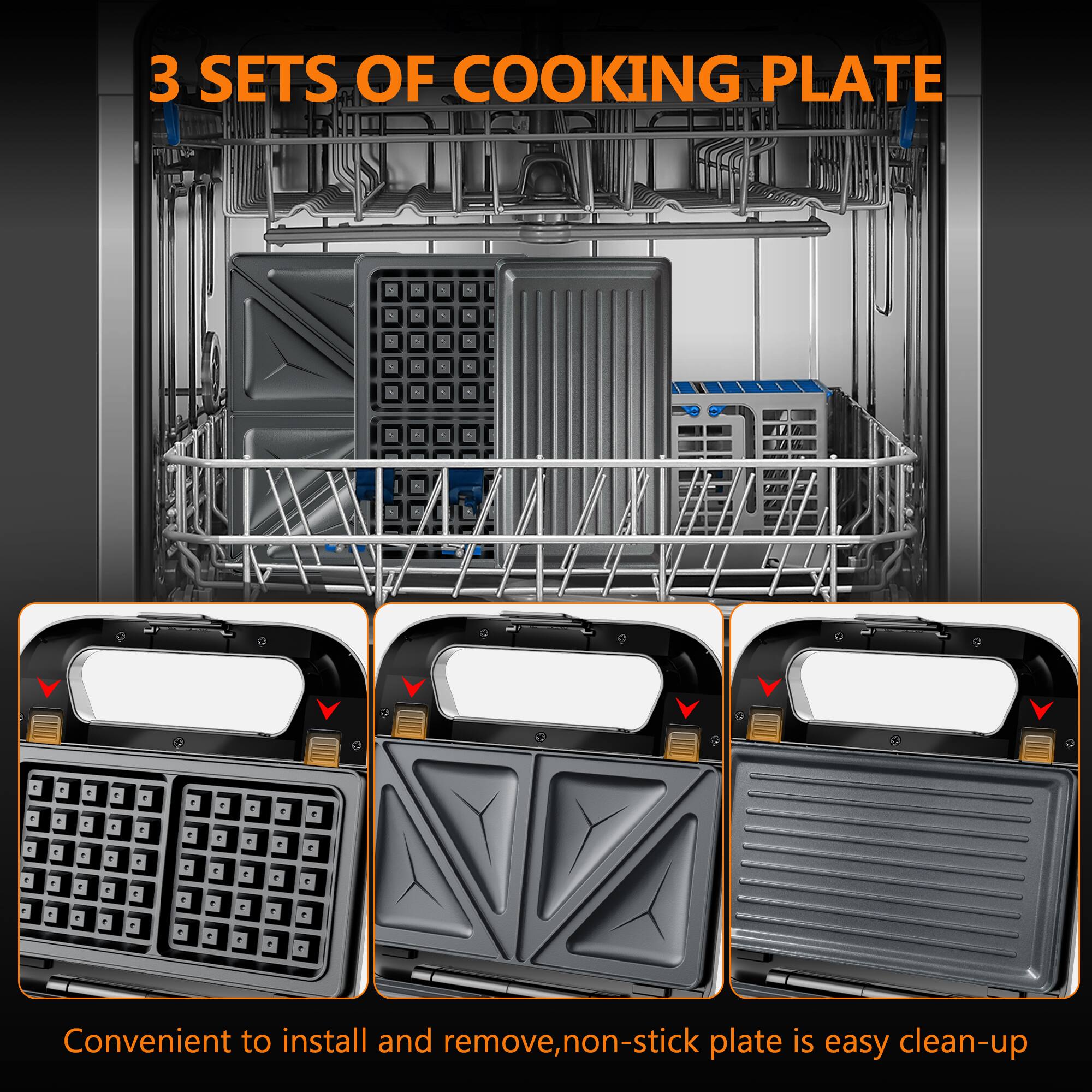 3 sets of cooking plate. Convenient to install and remove, non-stick plate is easy to clean up.