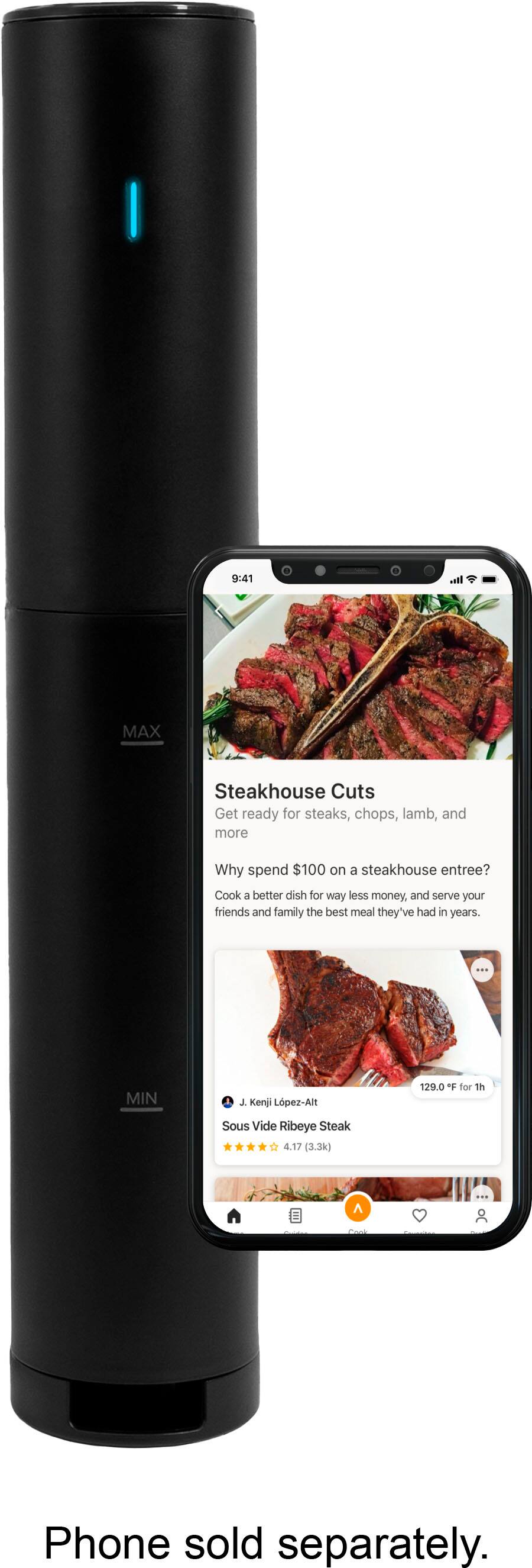 "Why spend $100 on a steakhouse entree? Cook a better dish for way less money, and serve your friends and family the best meal they've had in years. Get ready for steaks, chops, lamb, and more. MAX Steakhouse Cuts. 9:41 I MAX Steakhouse Cuts. Phone sold separately."