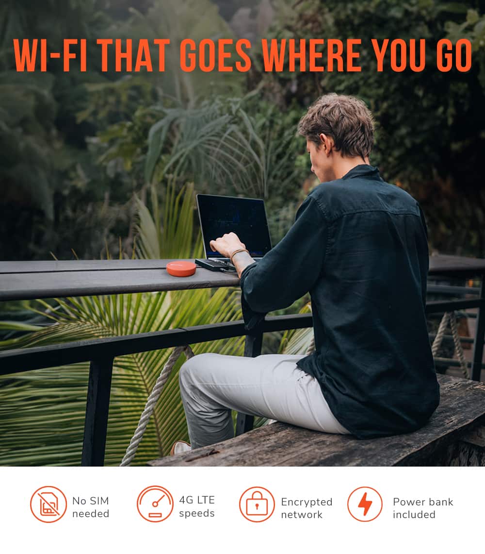 WI-FI THAT GOES WHERE YOU GO: No SIM needed, 4G LTE speeds, Encrypted network, 4 Power bank included.