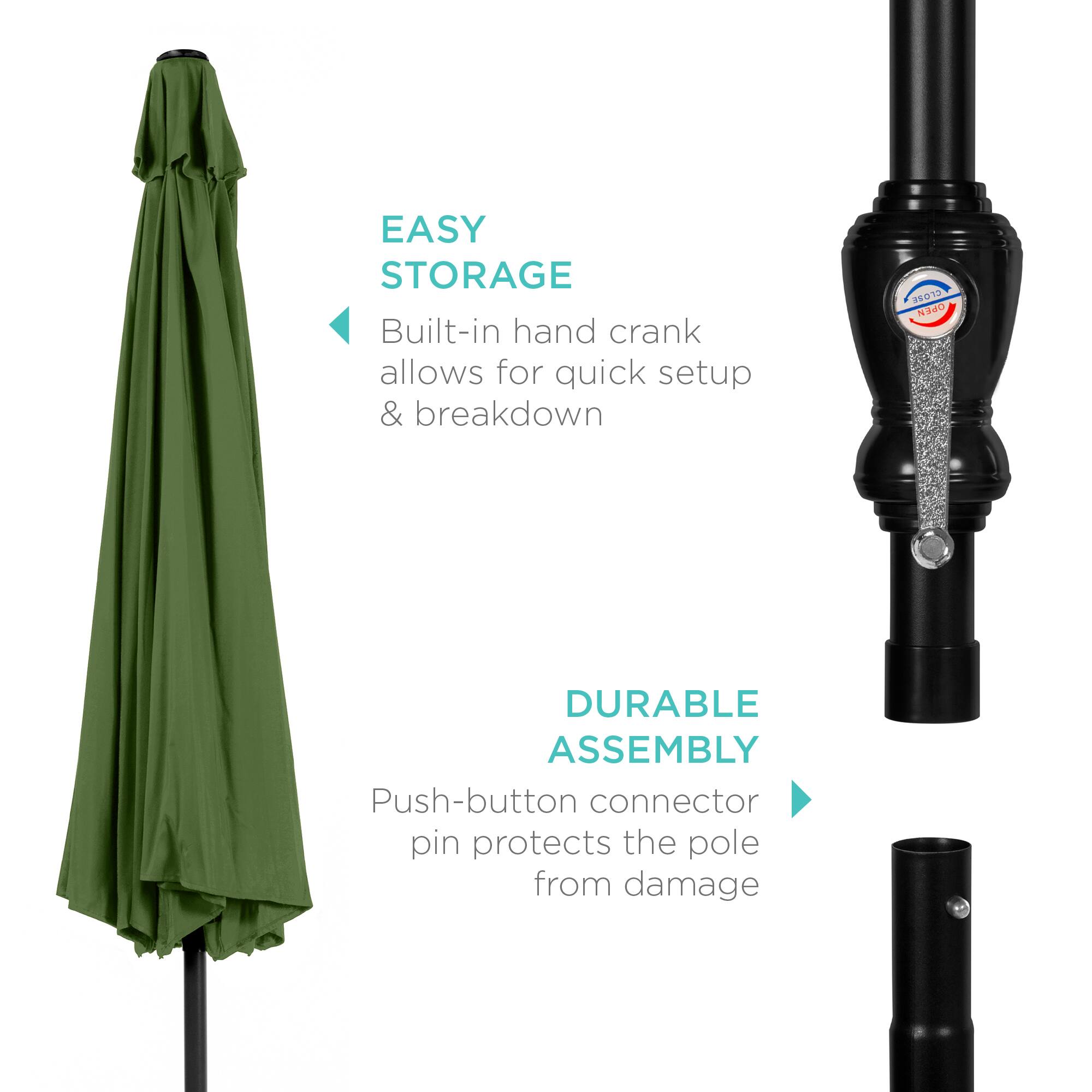 EASY STORAGE: Built-in hand crank allows for quick setup & breakdown.

DURABLE ASSEMBLY: Push-button connector pin protects the pole from damage.