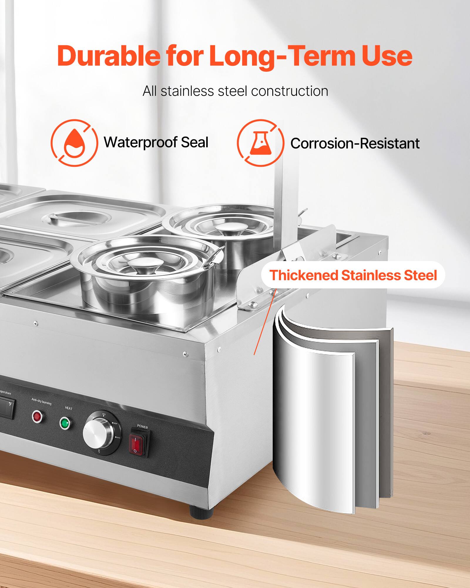 Durable for Long-Term Use  
All stainless steel construction  
Waterproof Seal  
Corrosion-Resistant  
Thickened Stainless Steel