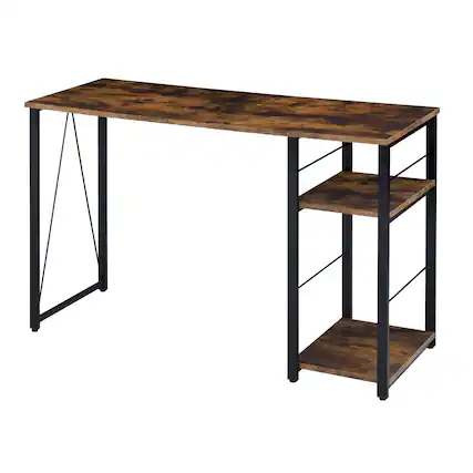 Front. Glintex - 47.5" Industrial Writing Desk with Spacious Surface, Two Open Shelves, Lower Shelf for Computer Tower, Sturdy Metal Base - Black+Brown.