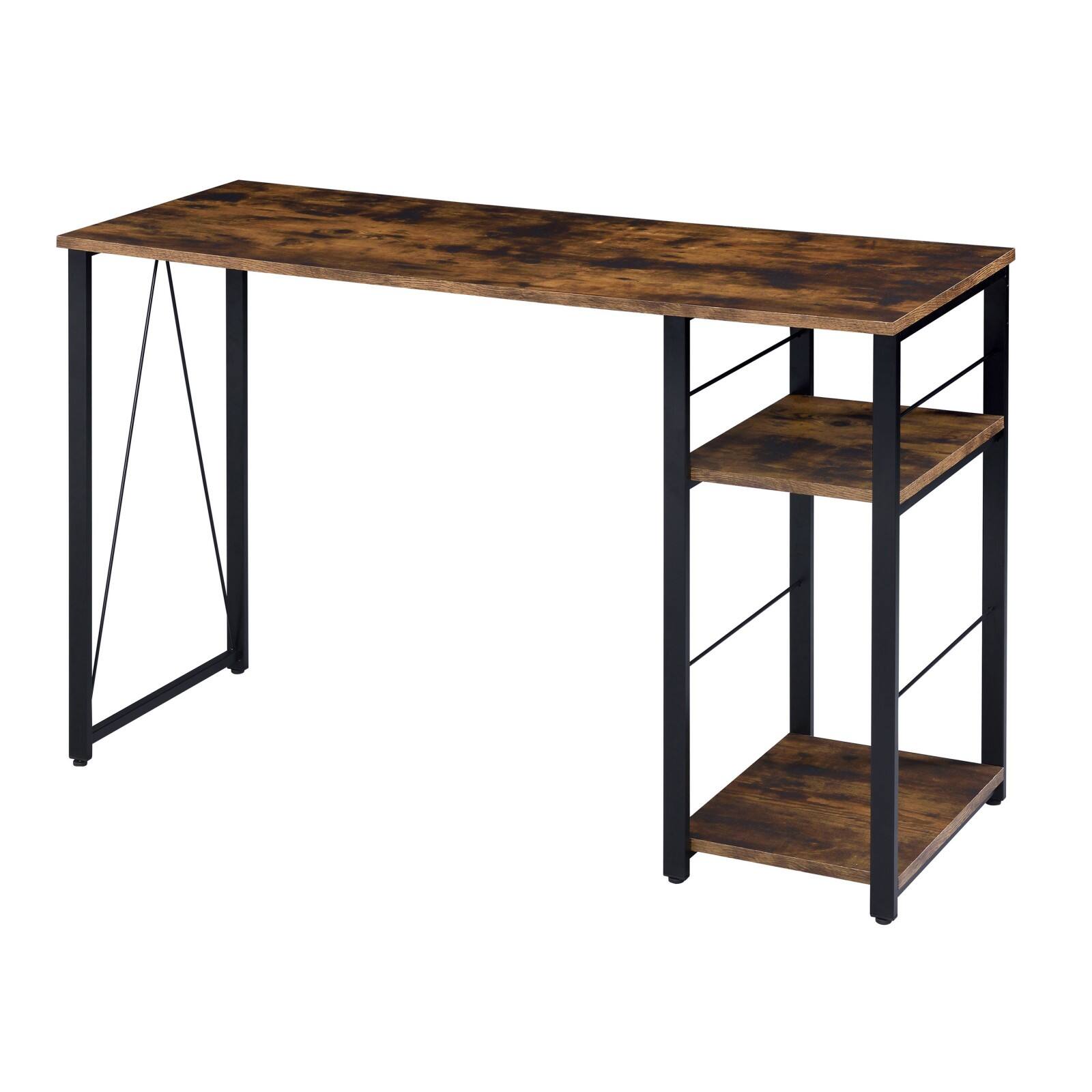Front. Glintex - 47.5" Industrial Writing Desk with Spacious Surface, Two Open Shelves, Lower Shelf for Computer Tower, Sturdy Metal Base - Black+Brown.