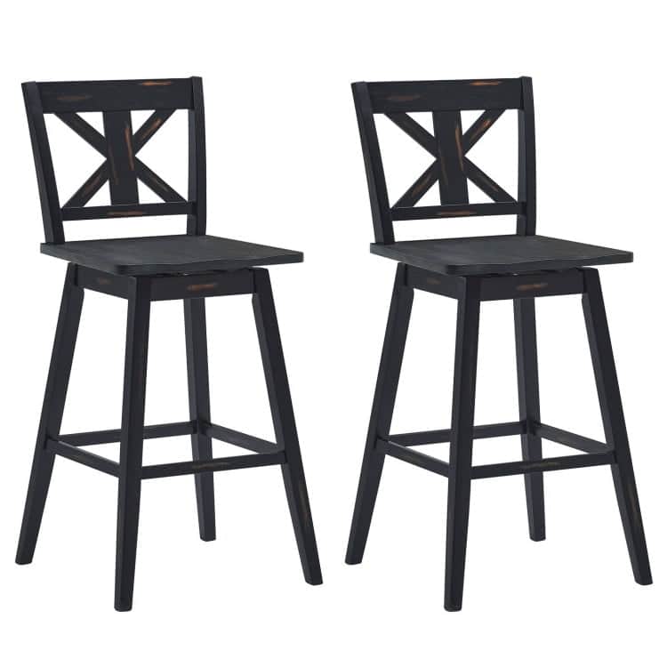 Kadyn - 2-Pc Set 360-Degree Swivel Bar Stools for Home Restaurant- for Kitchen Island - Black