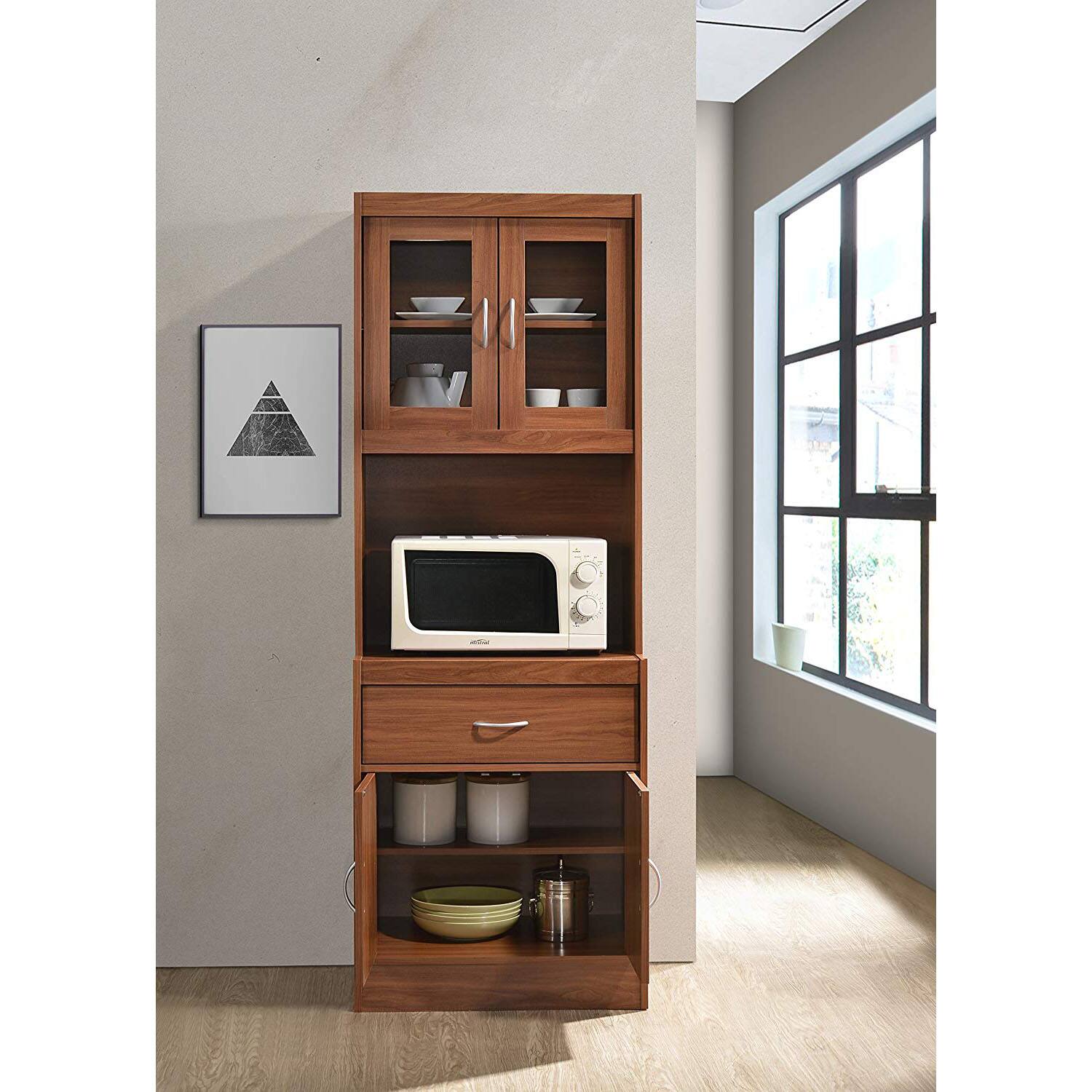 Alt View 2. Hodedah - Hodedah Import 70 In Tall Top/Bottom Enclosed Kitchen Cabinet w/ Drawer, Cherry - Cherry.