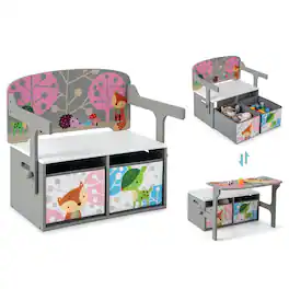 Costway - 3 in 1 Kids Convertible Activity Bench Children Table & Chair Set with 2 Bins - Gray