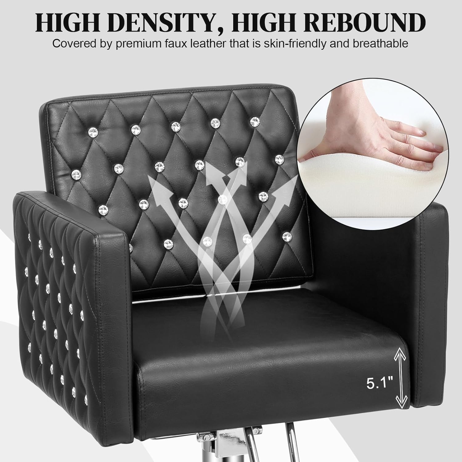 HIGH DENSITY, HIGH REBOUND  
Covered by premium faux leather that is skin-friendly and breathable  

5.1"
