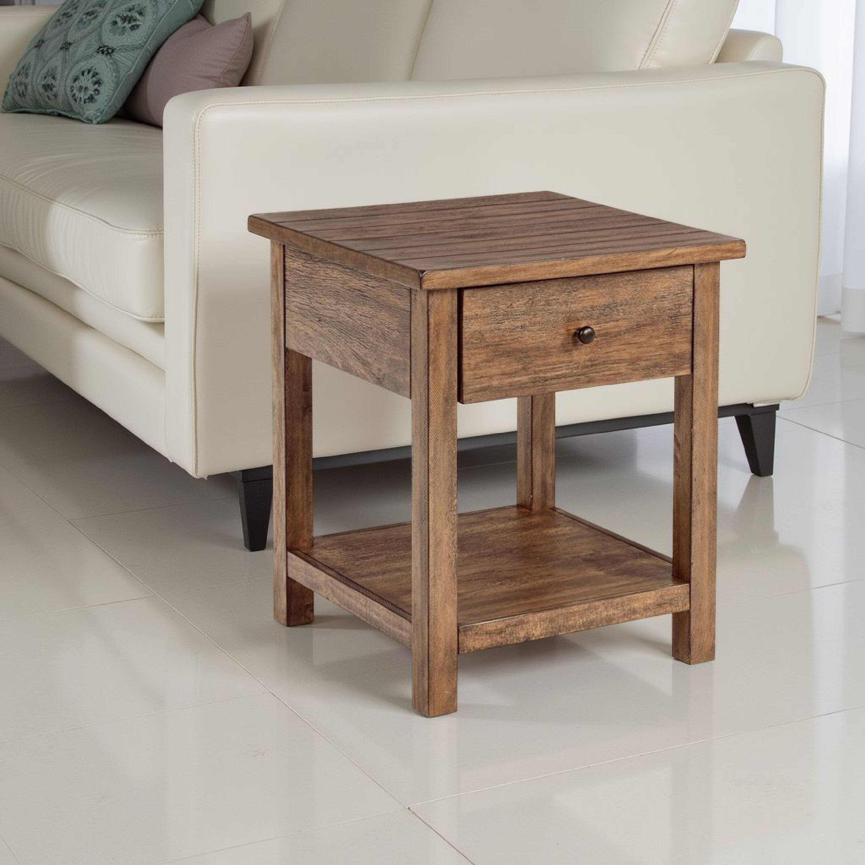 Alt View 2. Manhattan Lane - Ayne Side End Table, 1 Shelf, 1 Drawer, Wood, Square 20 Inch - Brown, Black.