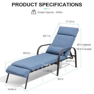 PRODUCT SPECIFICATIONS

Weight Capacity: 350lbs

- 17.72 in
- 29.1 in
- 38 in (highest)
- 16.9 in (lowest)
- 48.8 in
- 3.94 in
- 20.07 in
- 11.02 in
- 63 in
- 19.69 in