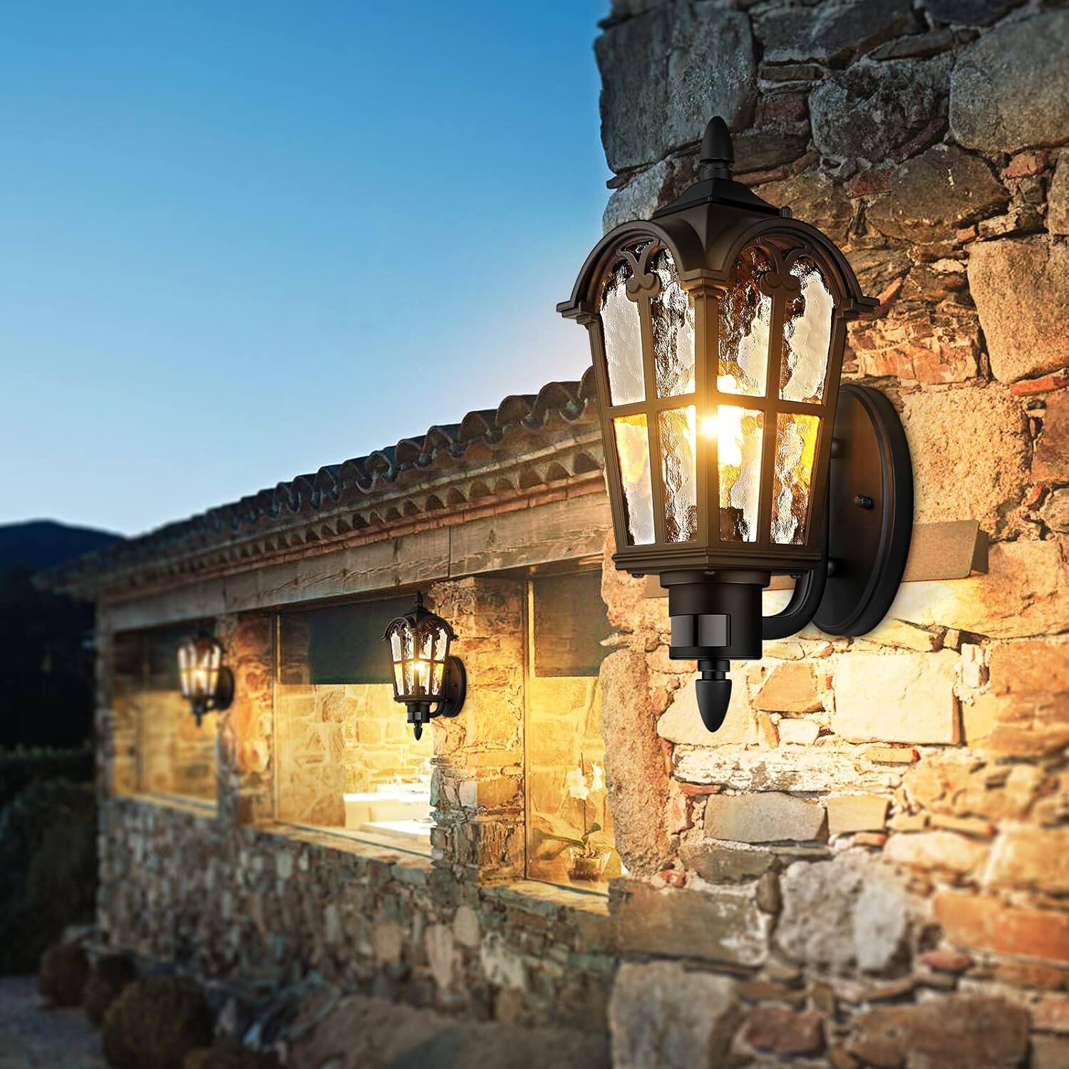 Back. Nordic Hygge - 2-Pack 16-Inch Large Dusk to Dawn Motion Sensor Outdoor Wall Lights.