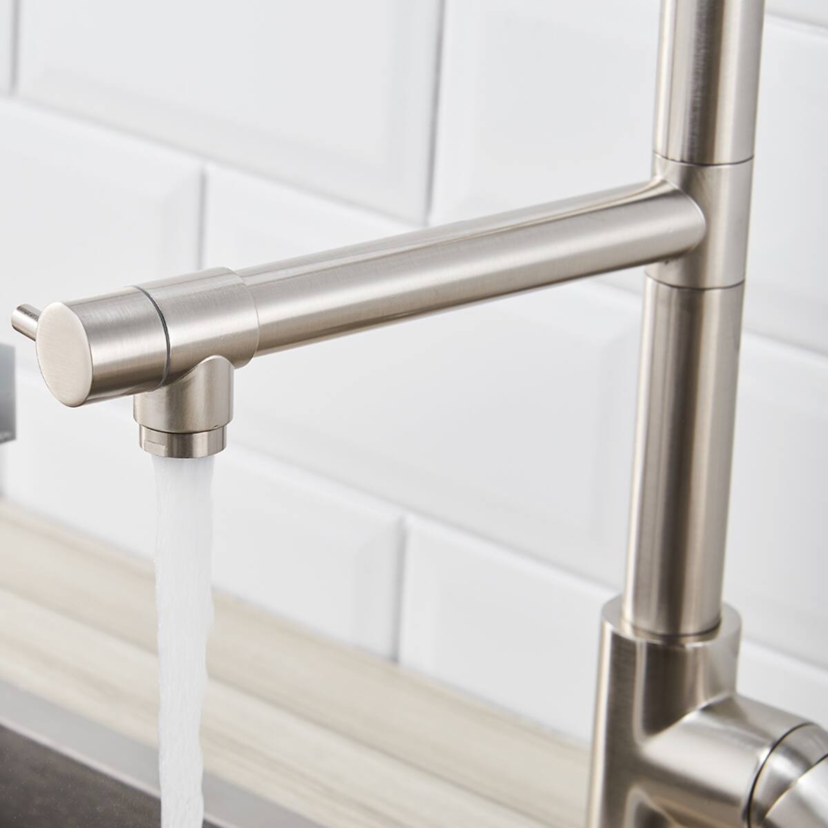 Left. Ropilly - Ropilly Commercial Kitchen Faucet Brushed Nickel Pull Down Sprayer with Pot Filler Single Handle - Brushed Nickel.