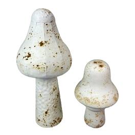 Zeckos - Set of 2 Metal Mushrooms, 9" & 16" Garden Indoor Outdoor Décor - White