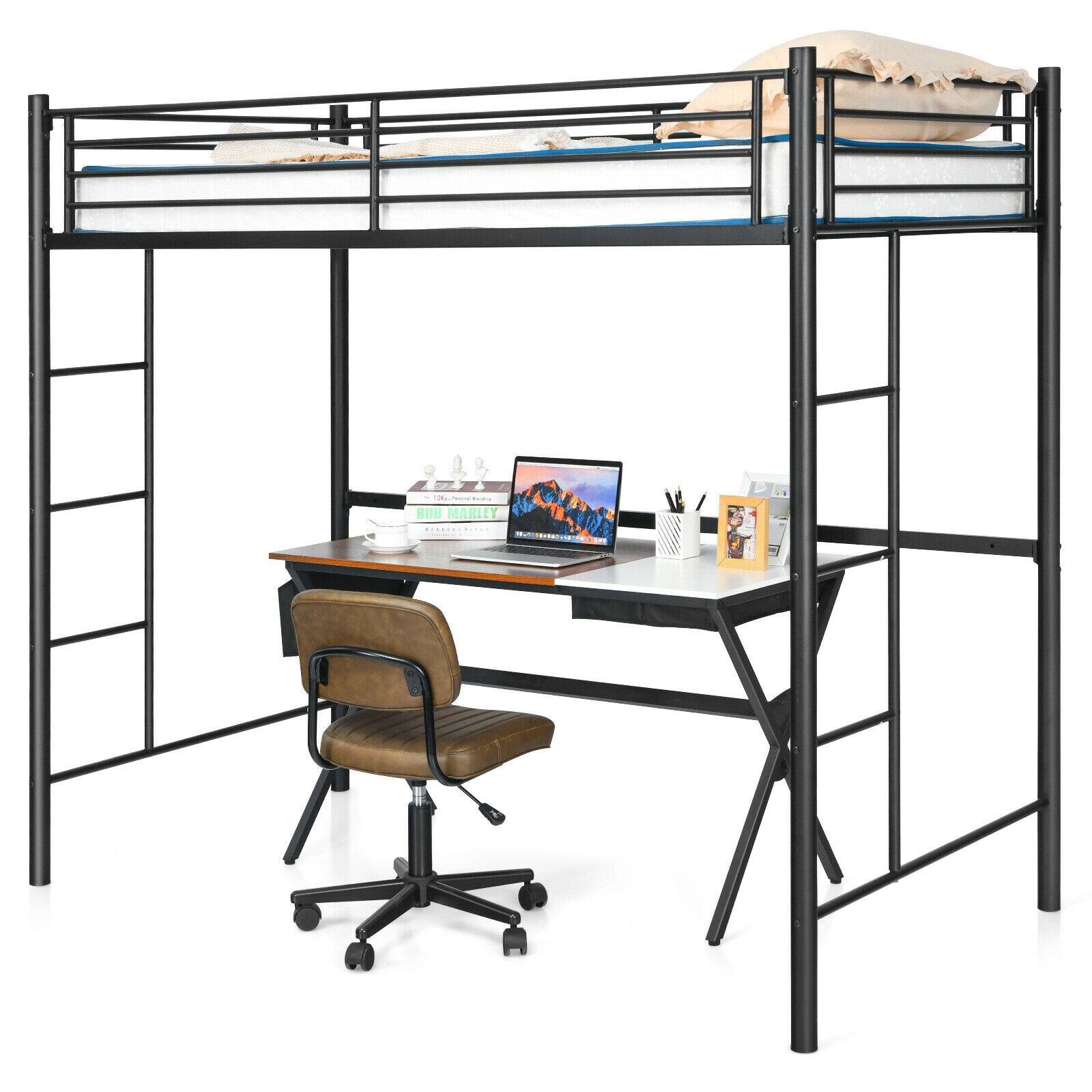 Ecooso - Twin Loft Bed Frame with Dual Ladders and Full-Length Guardrails for Safety - Black
