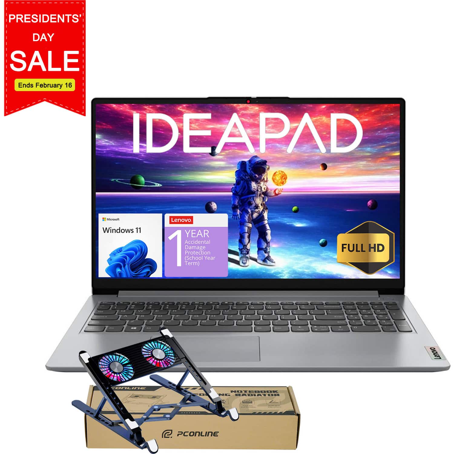 Lenovo - IdeaPad 15.6" FHD Laptop - Intel Quad-core - 12GB RAM - 128GB eMMC + 256GB SSD with 1Y Microsoft 365 - PCO Laptop Cooler - Gray