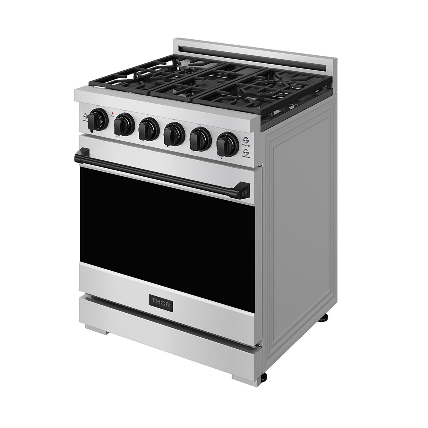 Back. Thor Kitchen - Gordon Ramsay Series by Thor Kitchen 4.55 Cu. Ft Freestanding Gas Range with Black Hardware - Stainless Steel.