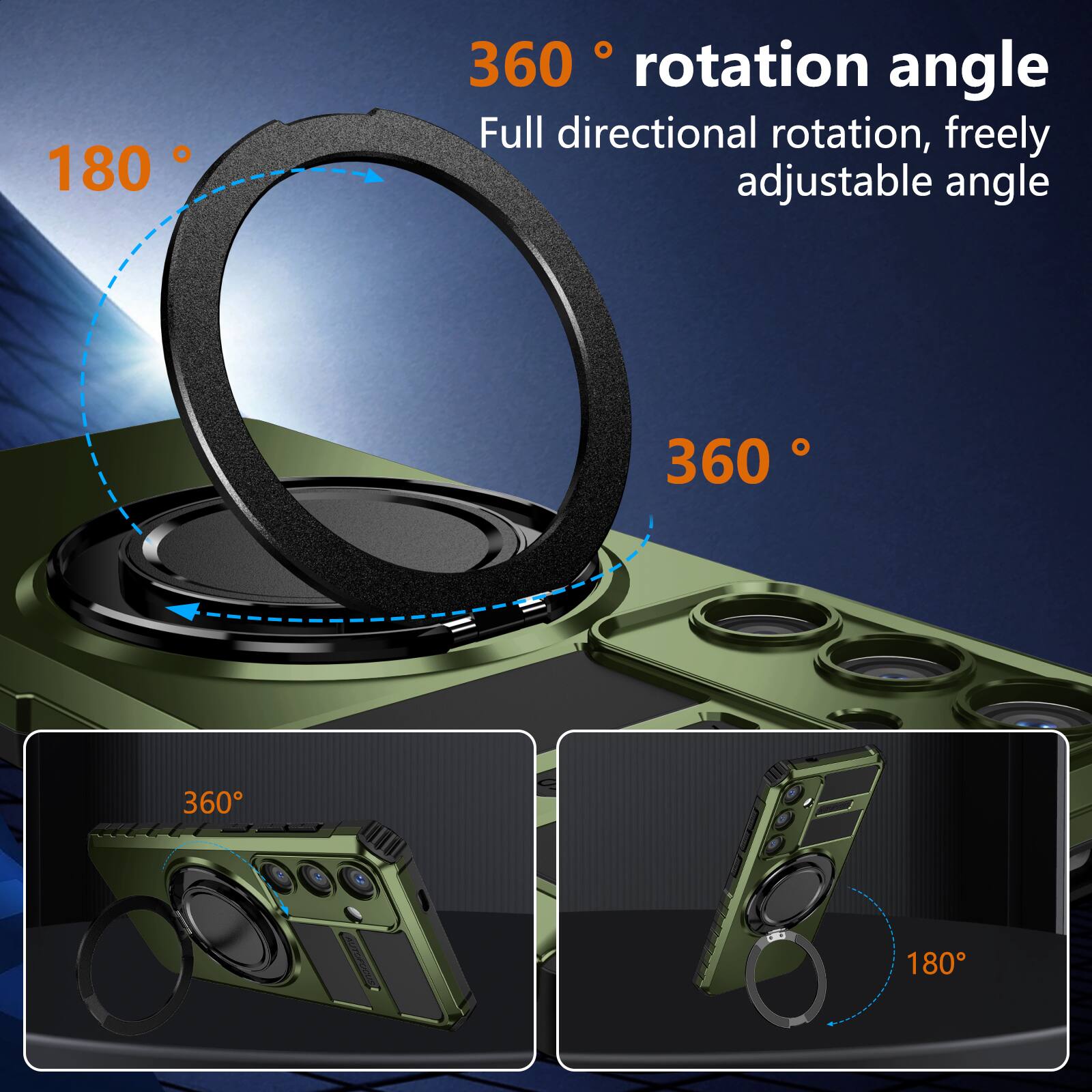 180° 360° rotation angle  
Full directional rotation, freely adjustable angle