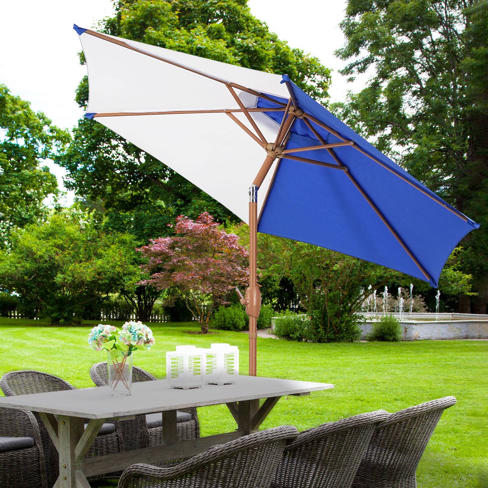 Angle. Ainfox - Ainfox 7.5ft Contrast Color Outdoor Market Patio Umbrella w/ Push Button Tilt, Easy Crank - Blue.