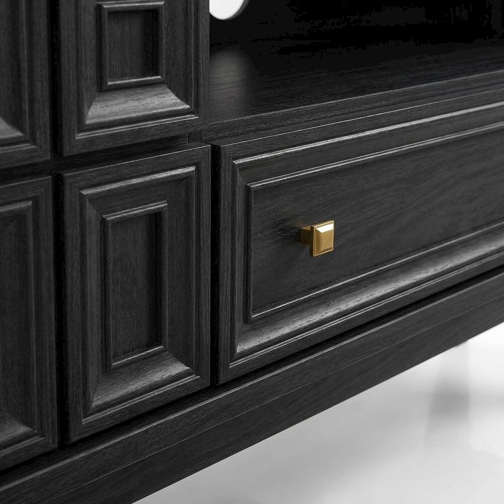 Alt View 1. FurniFact - Black TV Stand with Engineered Wood Construction for Living Room Storage - Black.